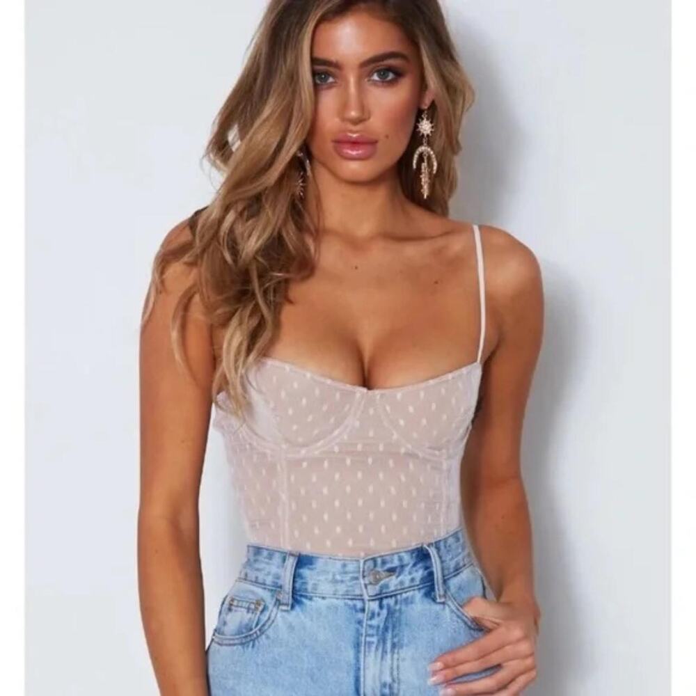 White fox nude polka dot bodysuit